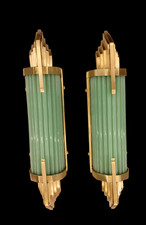 1 PC VINTAGE ART DECO BRASS JED GREEN GLASS ROD WALL SCONCE LIGHT NAUTICAL #A98 picture