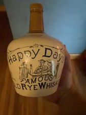 Antique Happy Days Famous Old Rye Whiskey Stoneware Jug Flagon 1900s picture