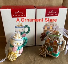 Hallmark 2025 2024 CUP OF COZY #1 #2  Series Porcelain Keepsake Ornament LOT picture