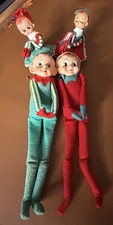 Vintage Pixie Elf Ornaments Lot 4 Knee Hugger Felt Plastic Heads Christmas Tree picture