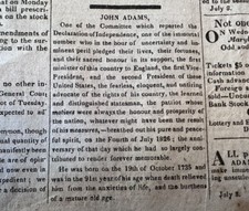 July 8, 1826 John Adams Death Obituary US Founding Father, Slavery Newspaper picture