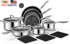 14-Piece Hybrid Stainless Steel Cookware Set Pots and Pans Set with 3 Silicone T picture