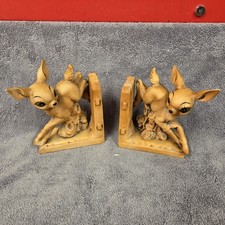 Vintage Ceramic Deer Fawn Prancing Bookends Mid Century Woodland Decor MCM picture