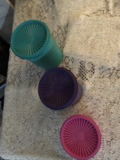 VTG Tupperware “Jewel Tone”Containers Nesting Set of 3 Starburst Pattern ‘90’s picture