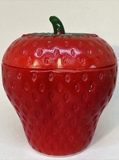 Vintage Hazel Atlas STRAWBERRY Milk Glass Jam Jar Lid PAINTED picture