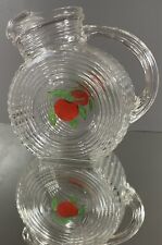 Vtg Clear Glass Tilted Pitcher w/Tomato & Leaves 36oz picture