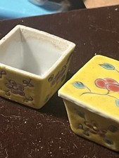 Vintage Chinese Famille Jaune Square Porcelain Stacking Boxes Yellow PlumBlossom picture