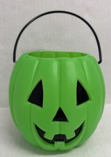 Vintage LISA FRANK Halloween Green Pumpkin Jack O Lantern Blow Mold Pail 5.75” picture