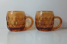 Vintage Amber Mugs Cups Pair 8 Oz Inverted Coin Dots Design Mid Century Modern  picture