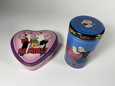 Vintage Popeye Tin Set of 2 Tall Multi-Piece Canister & 1997 Be Mine Heart Tin picture