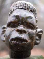 Vtg HAND CARVED African Man SERPENTINE STONE Head Sculpture Bust Shona Zimbabwe picture