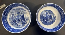 Antique 1912 Wedgwood Ferrara Blue Flow Mixing Bowls - Matched Pair, Nesting picture