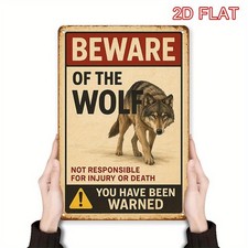 Vintage Wolf Warning Rustic Iron Beware Tin Metal Signs Home Décor 8x12 picture