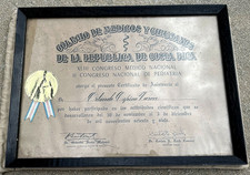 Vintage Framed Costa Rica Pediatric Doctor MEDICAL MD DIPLOMA 1977 Signed Sealed picture