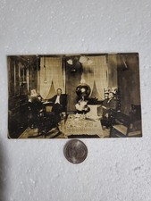 RPPC Postcard UNPosted, 1908? Two Men Sitting in Parlor with Early Lighting Lamp picture