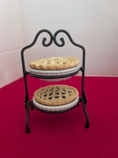 Longaberger CC Miniature Wrought Iron 2 Pie Stand With Faux Pies And Pottery picture