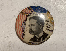 1900 John G Woolley Prohibition Party Campaign Button “Church Is Issue” picture