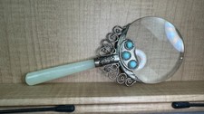Vintage Antique Crystal Turquoise Magnifying Glass Magnifier Loupe RIMLESS Rare picture