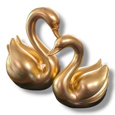 Golden swan resin figurines set of 2 MCM Goose Decor picture
