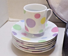 Godinger Vintage Porcelain Polka Dot Tea Expresso Cups & Saucers Serv. 6 Unused picture