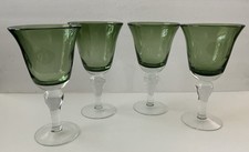 4 Vintage Artland Iris Sage Green Hand Blown Glass Water Wine Goblets 8” picture