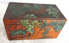 BEAUTIFUL Folk Art Pyrography Flemish Wood Vanity Storage Box - Colored Grapes picture