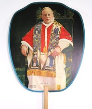 Vintage Pope Pius XI Religious Hand Fan Abingdon Illinois Funeral Home 1920s picture