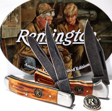 Remington American Classic Tin Jigged Bone Trapper Lockback Pocket Knife Set picture