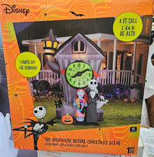 Gemmy 8ft Tall Disney's Nightmare Clock Tower w/ Jack & Sally Halloween Inflatab picture