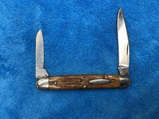 ORIGINAL ANTIQUE QUEEN CITY 1922-32 EQUAL END JACK BONE HANDLE POCKET KNIFE picture