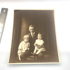Vtg Early 1900s Father Children Studio Portrait Photo Sepia 8x10 Original picture
