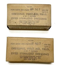 2 Vietnam War US Military First Aid Field Dressings 4x7 Sealed FSN 6510-201-7435 picture