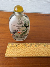 Vintage Inside-Painted Chinese Glass Snuff Bottle Hand-Painted Crane Bird Design picture