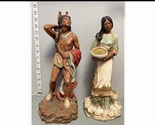 Homco Vintage 1976 Native American Man & Woman Resin Figurines Set of 2, 14 in picture