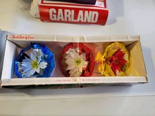 Vintage Jewel Brite Poinsettia Original Box Diorama Christmas Ornaments picture