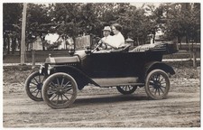real photo Man Teaching Woman How To Drive Car Automobile antique postcard RPPC picture