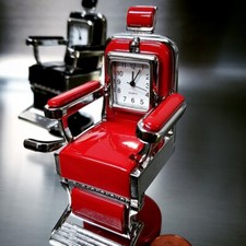 Miniature Vintage Style Barber Chair Clock - Red, Collectible Tiny Clock picture