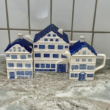 Vintage 80s Royal Delft Blauw Canal House Tea Set Handpainted rare but imperfect picture