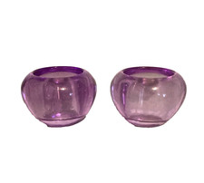 Set Of 2 MCM Purple Glass Votive Tealight Candle Holders Centerpiece Decor New picture