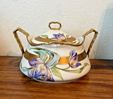 Antique LRL Limoges Hand Painted Art Nouveau Porcelain Covered Bowl, France picture