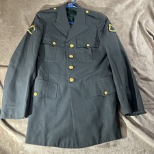 Vtg 70s US Army Green Class A Uniform Dress Coat Jacket Mens 37L PFC Insignia picture