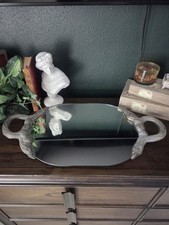 Vintage GSA Silver Mirror Tray Tassel Handles Yarn Ball Feet 25.5