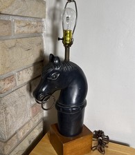 Vintage Frederick Cooper Horse Head Table Lamp Ceramic with Wooden Base NO SHADE picture