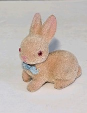Vintage Mini Flocked Easter Bunny Rabbit Figurine Red Eyes 2.5