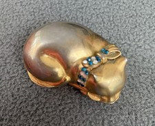 JUDITH LEIBER SLEEPING GOLD CAT BOW SWAROVSKI CRYSTAL PILLBOX RING BOX TRINKET  picture