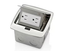 Leviton Pop-Up Floor Box  15 Amp, Tamper-Resistant Outlet, Brushed N. PFTR1-BN picture