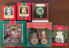 Lot 6 Vintage Hallmark Keepsake Ornaments 1985-1993 Santa Caboose Fire Engine picture