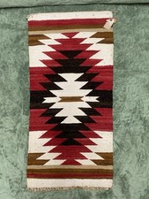 Antique Native American Navajo Tribe Virgin Wool Rug, 39”x19”, Wooden Hanger picture