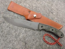 TOPS Longhorn Bowie Fixed Knife 1095HC Steel Blade Black Canvas Micarta Handle picture