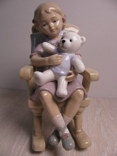 Vintage Leonardo Collection Porcelain Girl in Rocking Chair with Teddy Bear picture